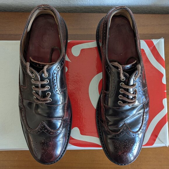 Grenson Derby Men's Black Hi Shine Heritage Leather Brogue Wingtip in Wine - Picture 3 of 5